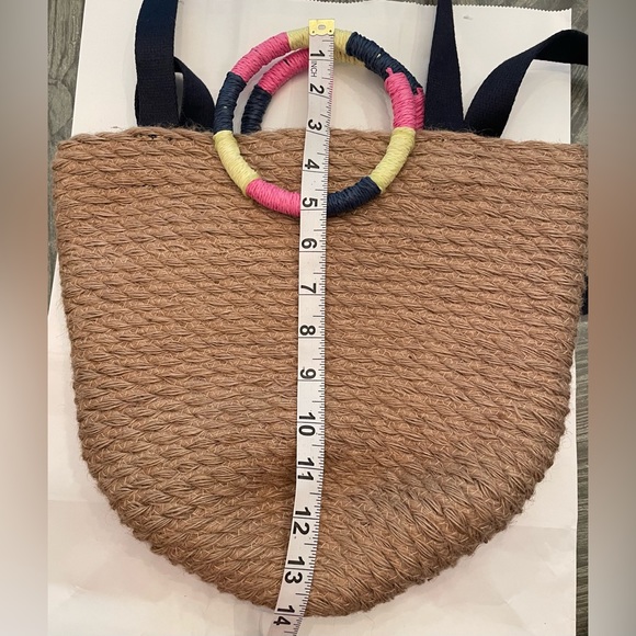 GAP Jute tote bag/crossbody with colorful O-ring top handles and canvas strap. - Picture 10 of 14